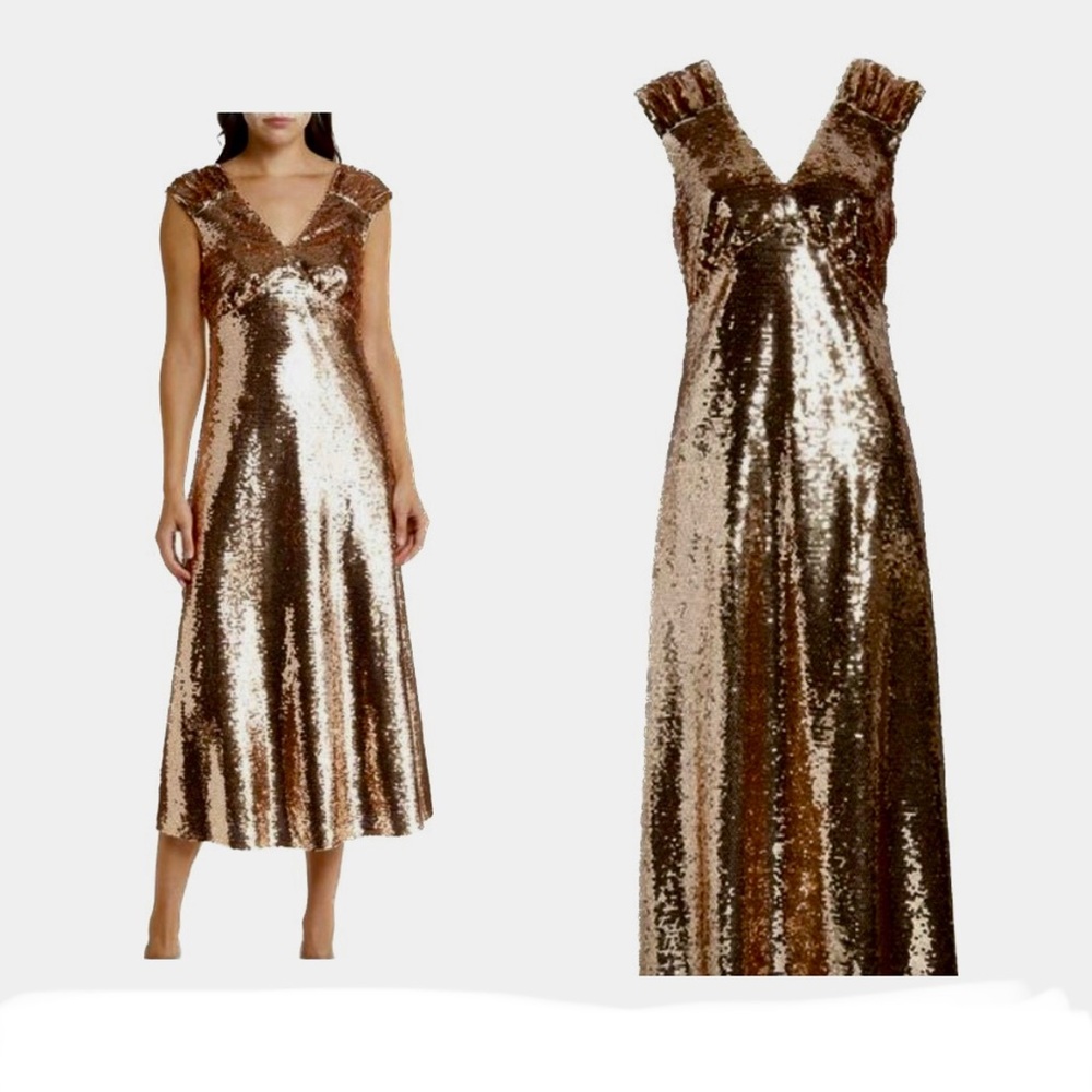 Adelyn Rae Gold Sequin Midi Dress Bow Back Size L NWT - Picture 4 of 16